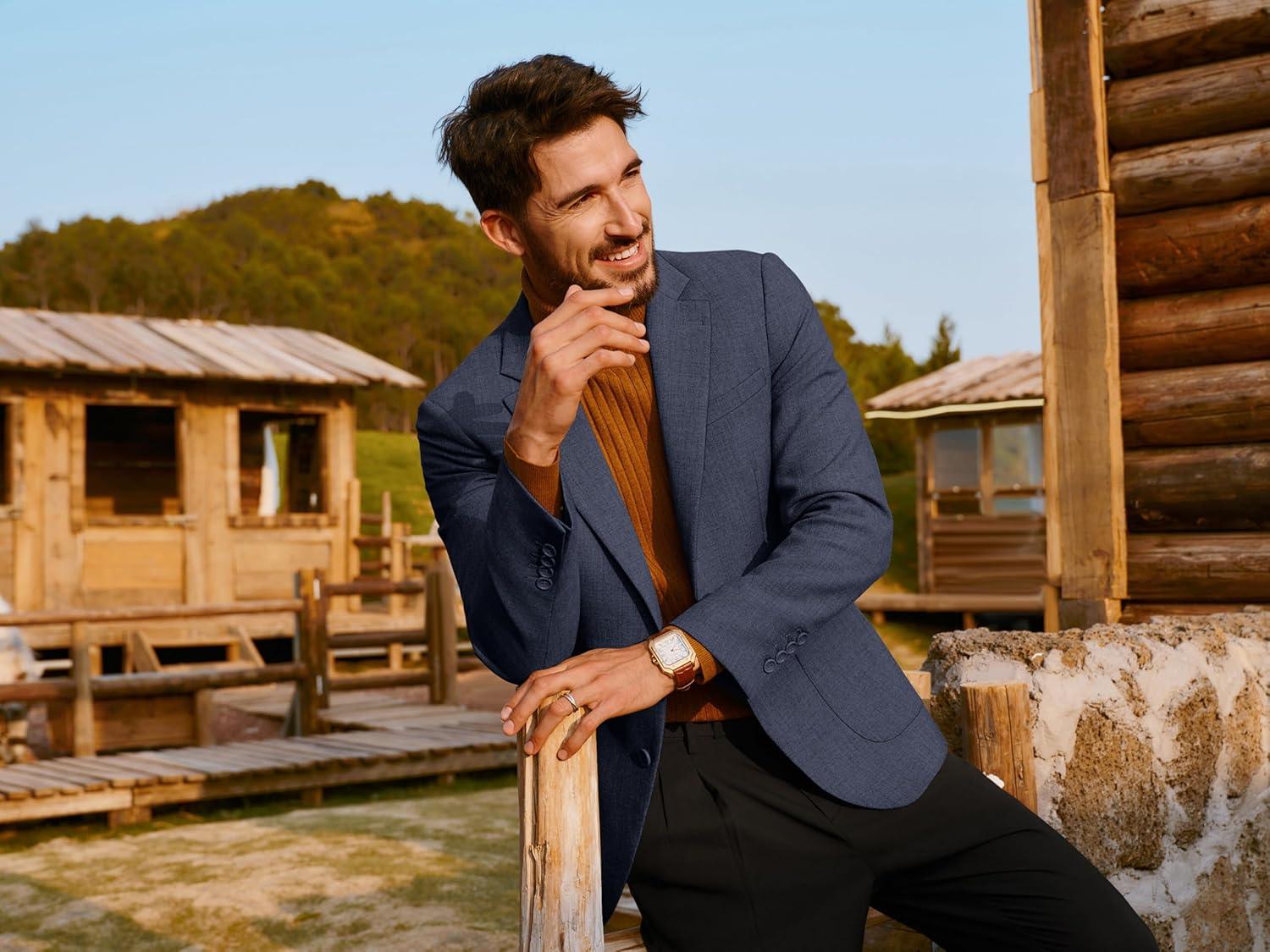 imagePJ PAUL JONES Mens Casual Sport Coats Two Button Slim Fit Blazer Lightweight Pattern Lined Notch Lapel Suit JacketBlue