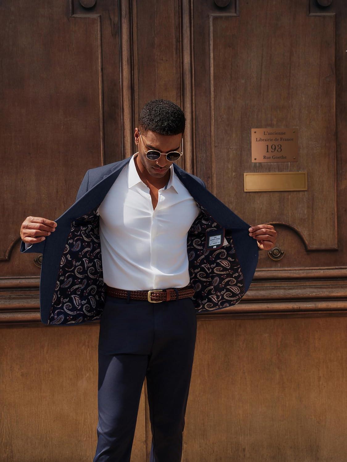 imagePJ PAUL JONES Mens Casual Sport Coats Two Button Slim Fit Blazer Lightweight Pattern Lined Notch Lapel Suit JacketBlue