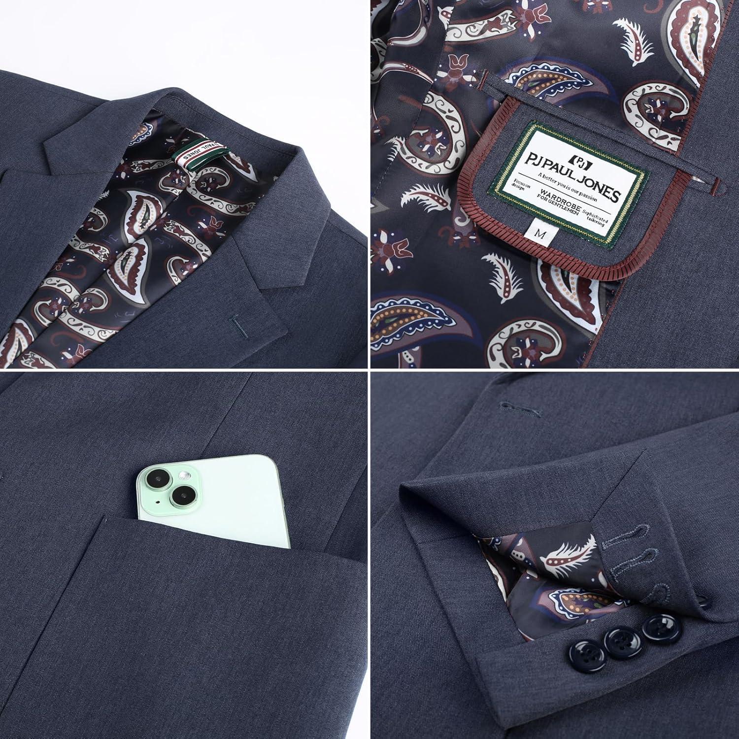 imagePJ PAUL JONES Mens Casual Sport Coats Two Button Slim Fit Blazer Lightweight Pattern Lined Notch Lapel Suit JacketBlue