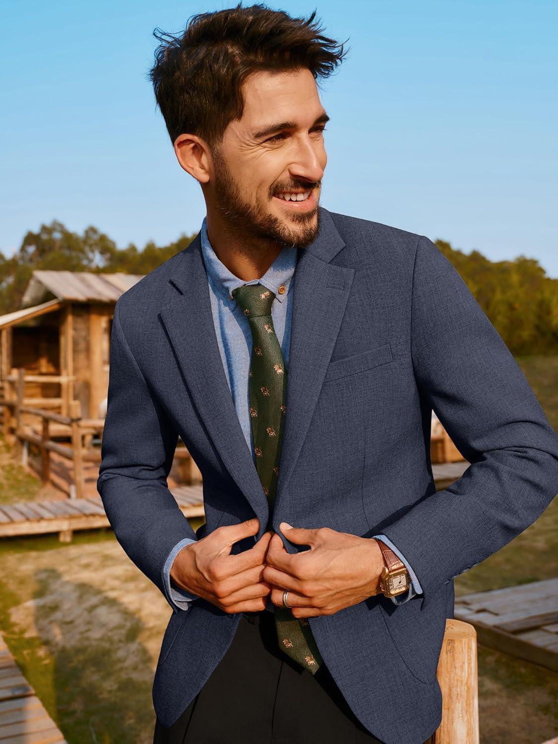 imagePJ PAUL JONES Mens Casual Sport Coats Two Button Slim Fit Blazer Lightweight Pattern Lined Notch Lapel Suit JacketBlue