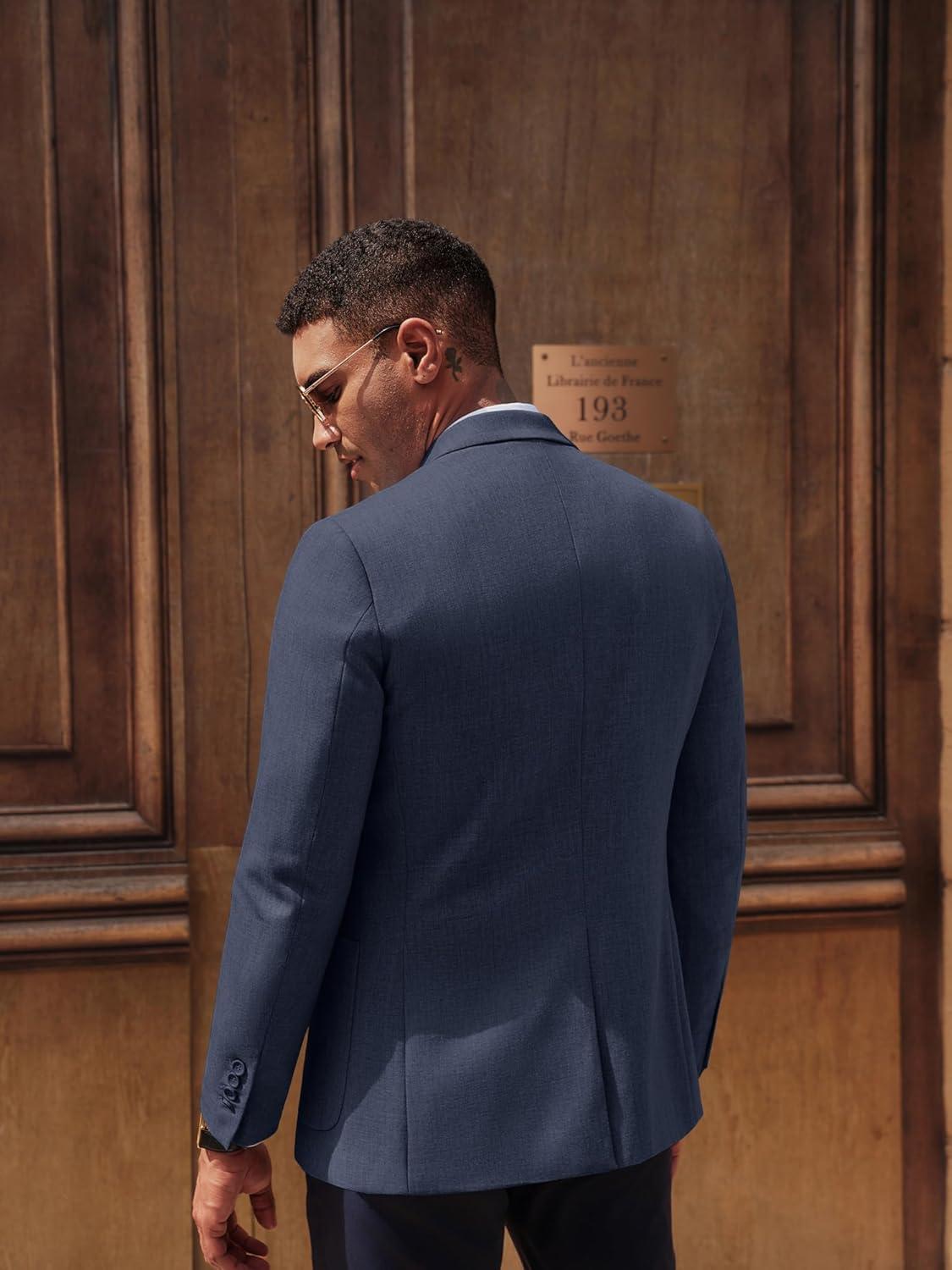 imagePJ PAUL JONES Mens Casual Sport Coats Two Button Slim Fit Blazer Lightweight Pattern Lined Notch Lapel Suit JacketBlue