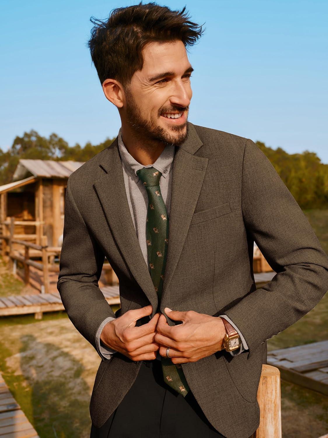 imagePJ PAUL JONES Mens Casual Sport Coats Two Button Slim Fit Blazer Lightweight Pattern Lined Notch Lapel Suit JacketBrown