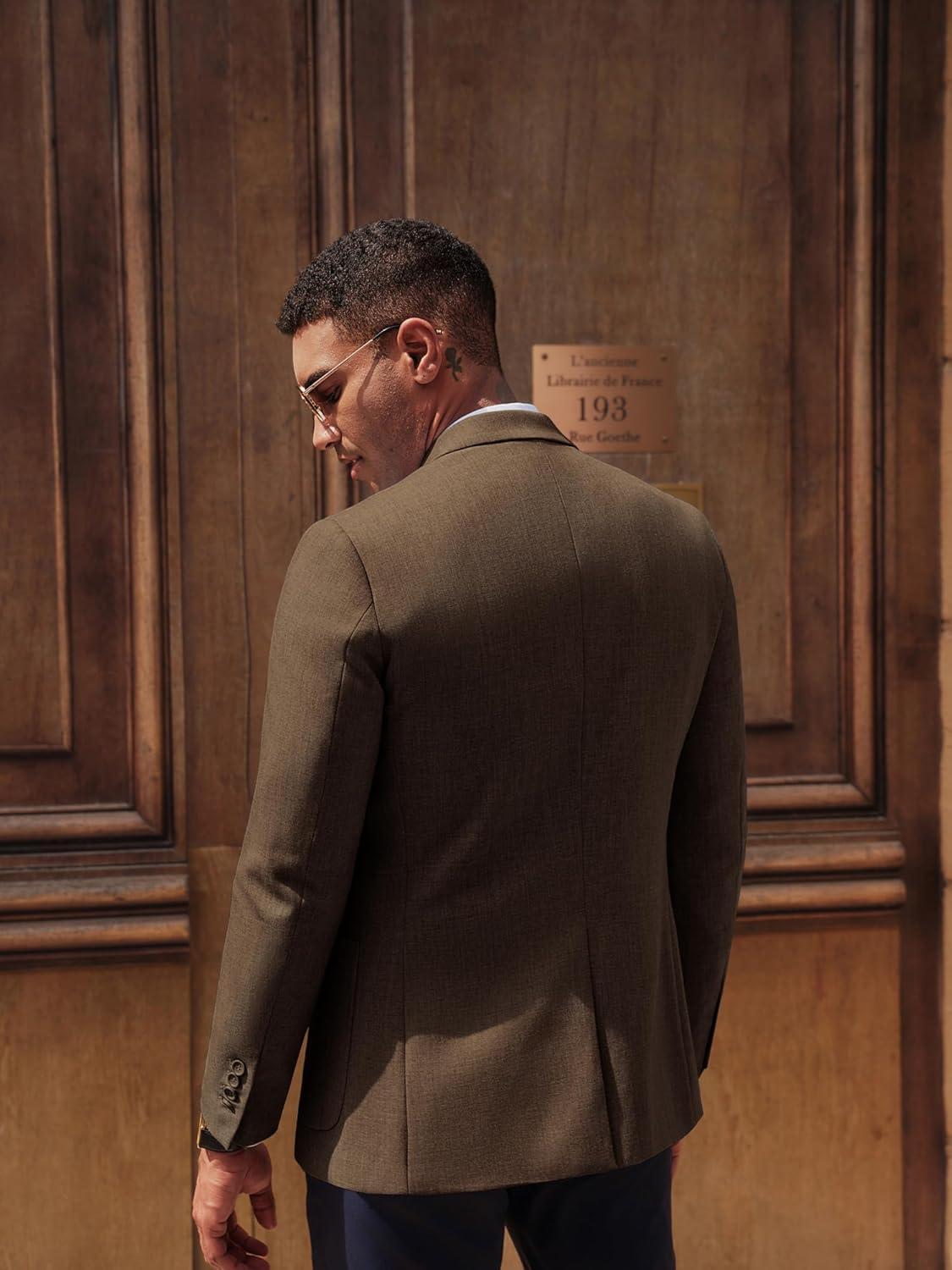 imagePJ PAUL JONES Mens Casual Sport Coats Two Button Slim Fit Blazer Lightweight Pattern Lined Notch Lapel Suit JacketBrown