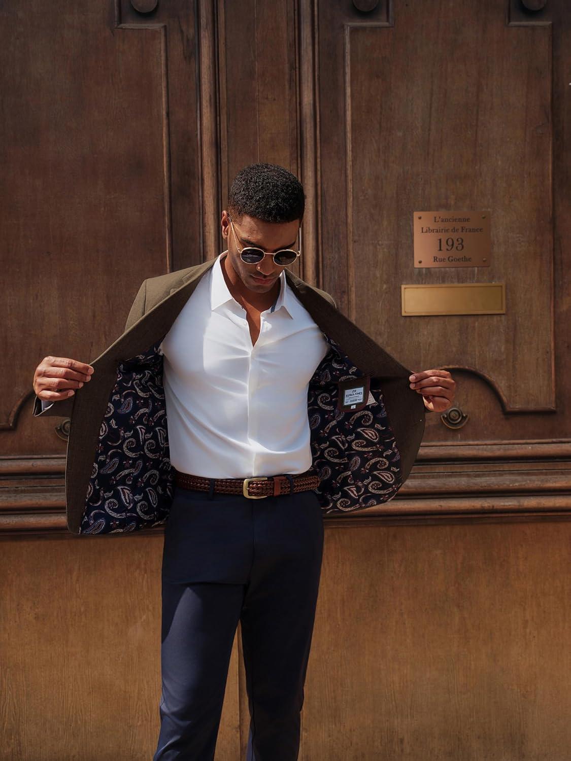 imagePJ PAUL JONES Mens Casual Sport Coats Two Button Slim Fit Blazer Lightweight Pattern Lined Notch Lapel Suit JacketBrown