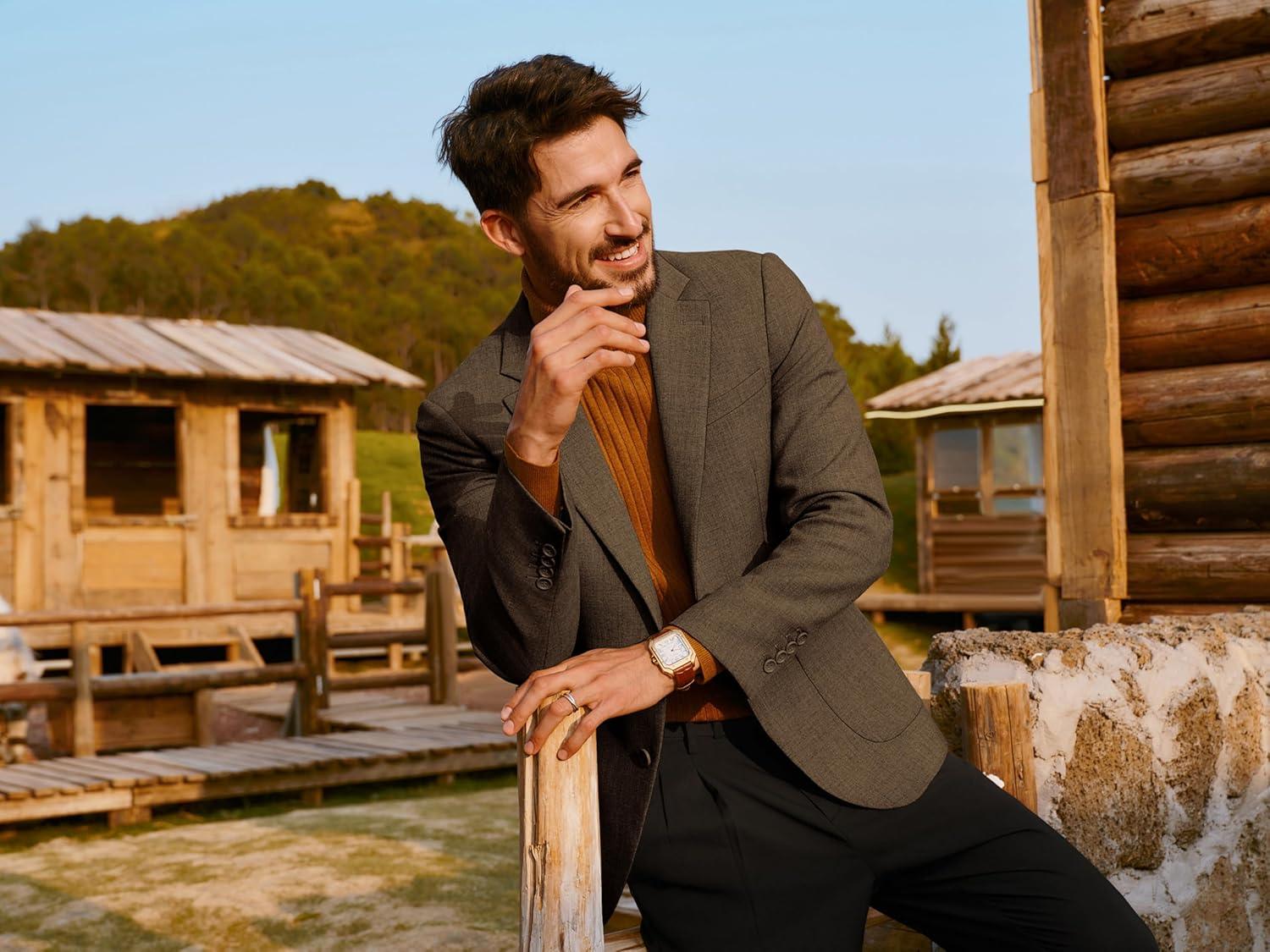 imagePJ PAUL JONES Mens Casual Sport Coats Two Button Slim Fit Blazer Lightweight Pattern Lined Notch Lapel Suit JacketBrown