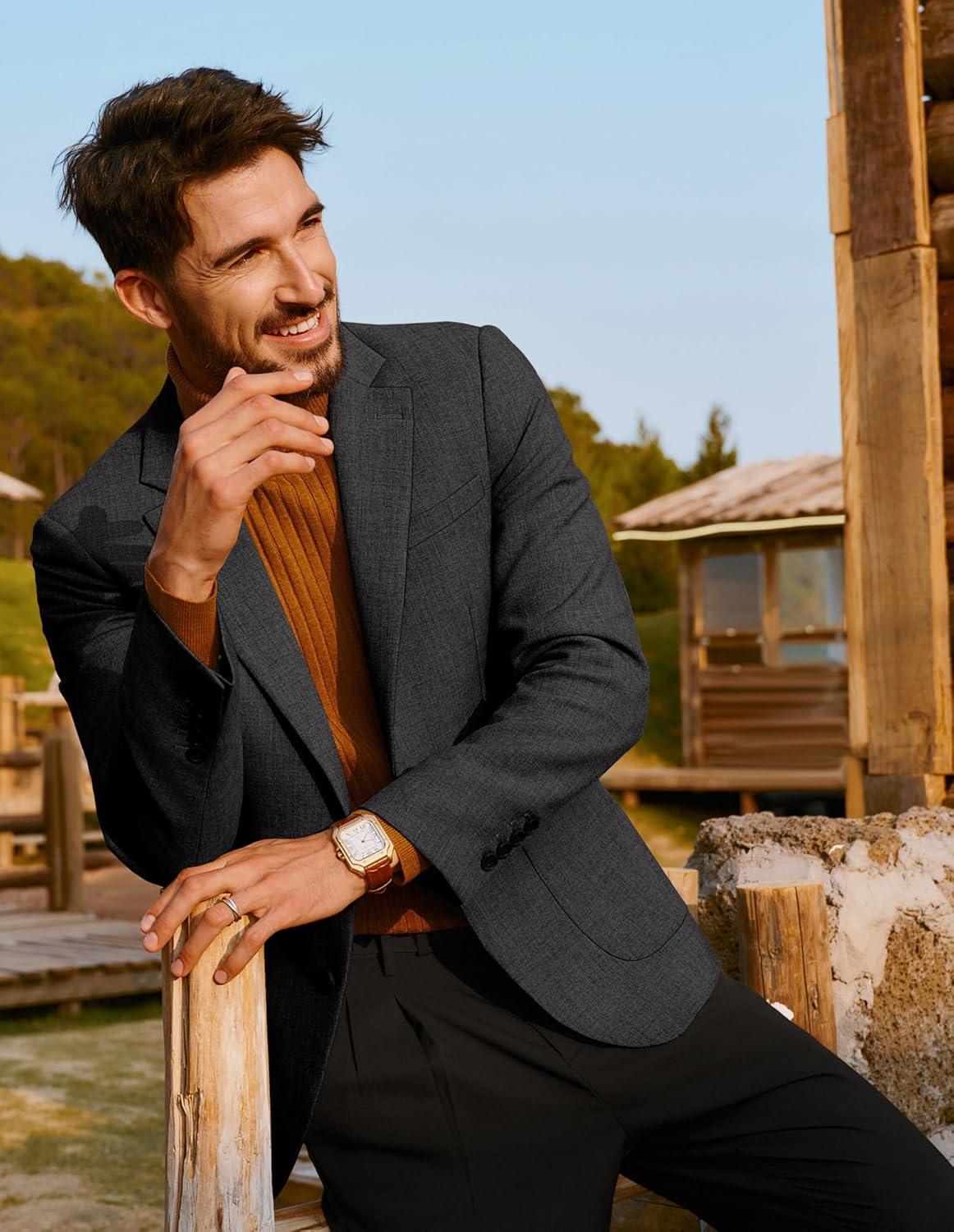 imagePJ PAUL JONES Mens Casual Sport Coats Two Button Slim Fit Blazer Lightweight Pattern Lined Notch Lapel Suit JacketCarbon Grey