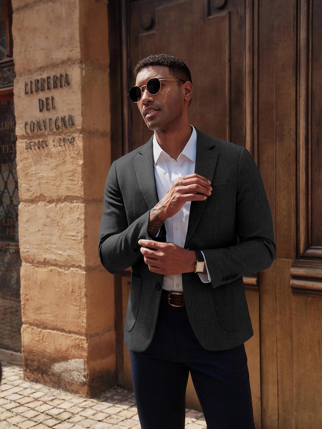 imagePJ PAUL JONES Mens Casual Sport Coats Two Button Slim Fit Blazer Lightweight Pattern Lined Notch Lapel Suit JacketCarbon Grey