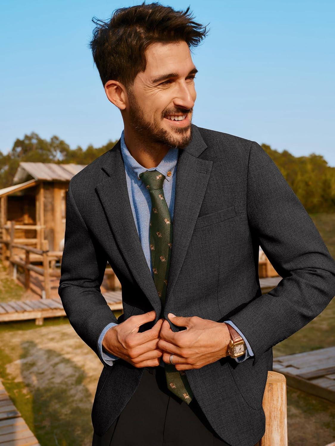 imagePJ PAUL JONES Mens Casual Sport Coats Two Button Slim Fit Blazer Lightweight Pattern Lined Notch Lapel Suit JacketCarbon Grey