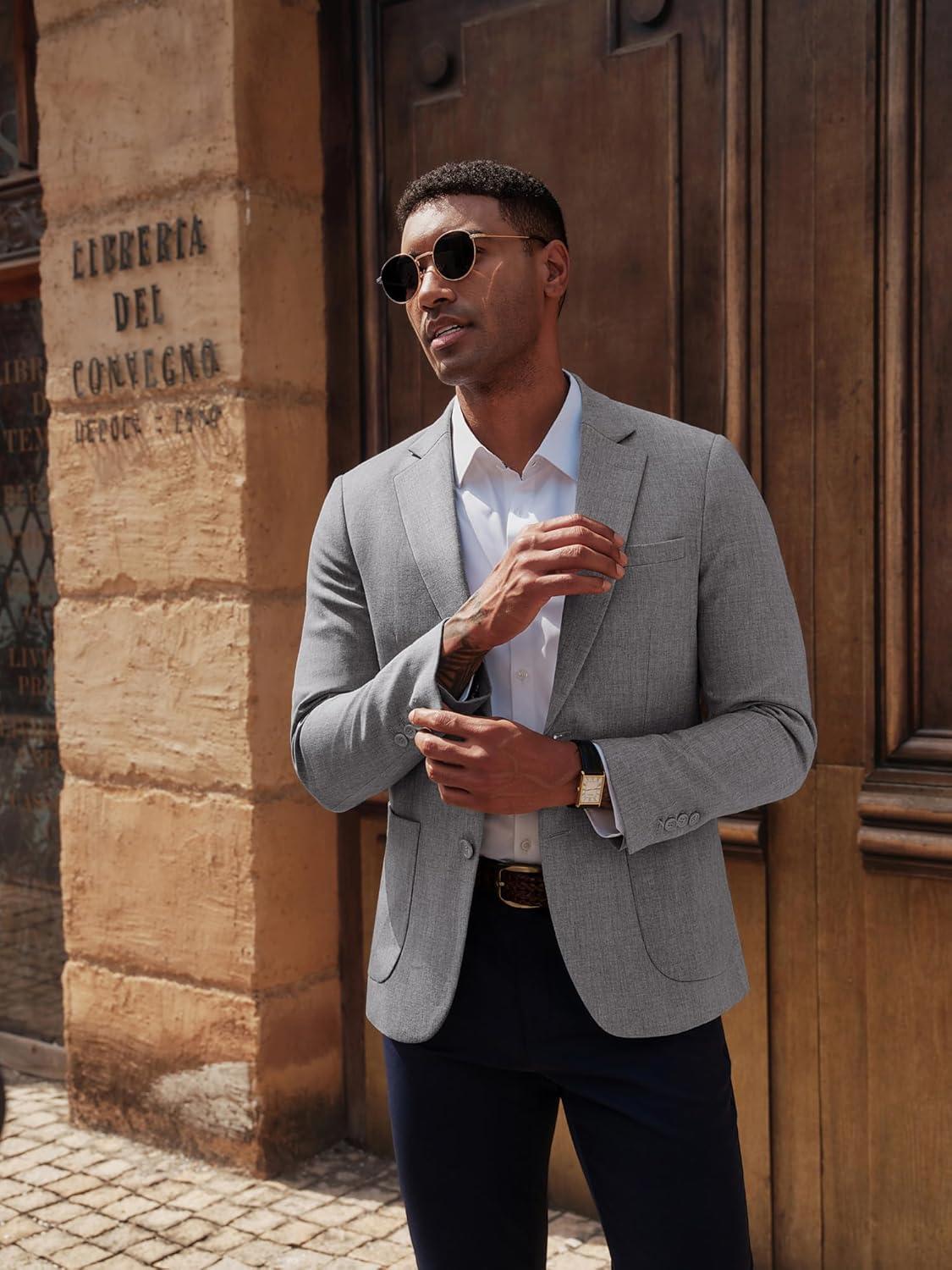 imagePJ PAUL JONES Mens Casual Sport Coats Two Button Slim Fit Blazer Lightweight Pattern Lined Notch Lapel Suit JacketGrey