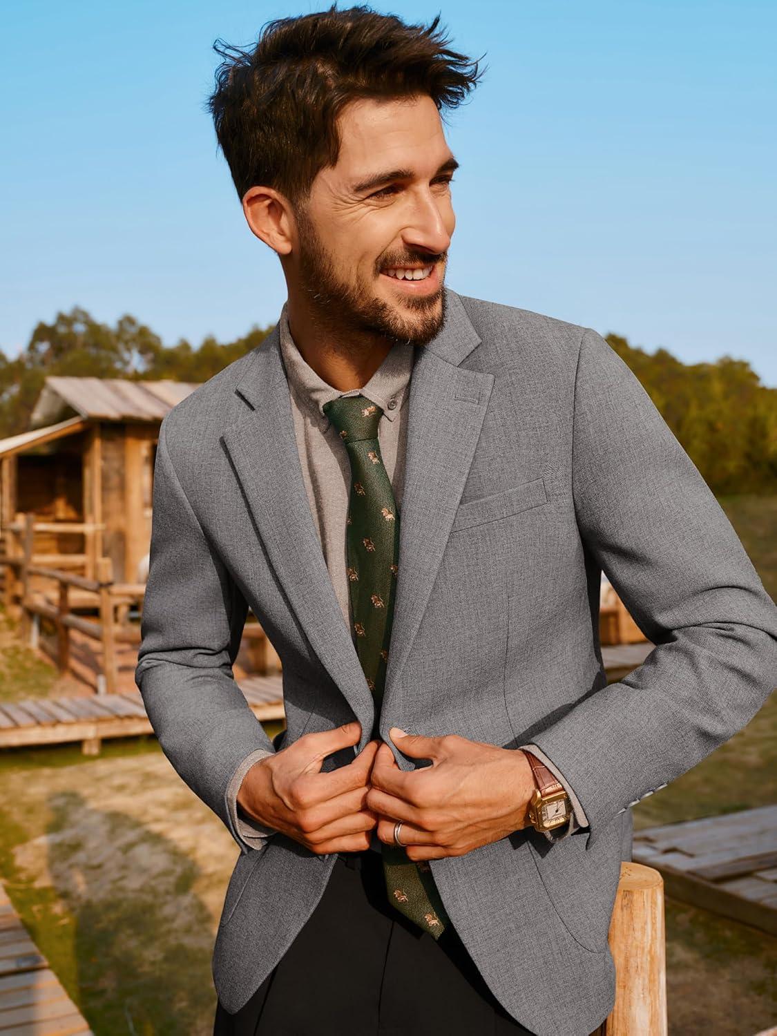 imagePJ PAUL JONES Mens Casual Sport Coats Two Button Slim Fit Blazer Lightweight Pattern Lined Notch Lapel Suit JacketGrey