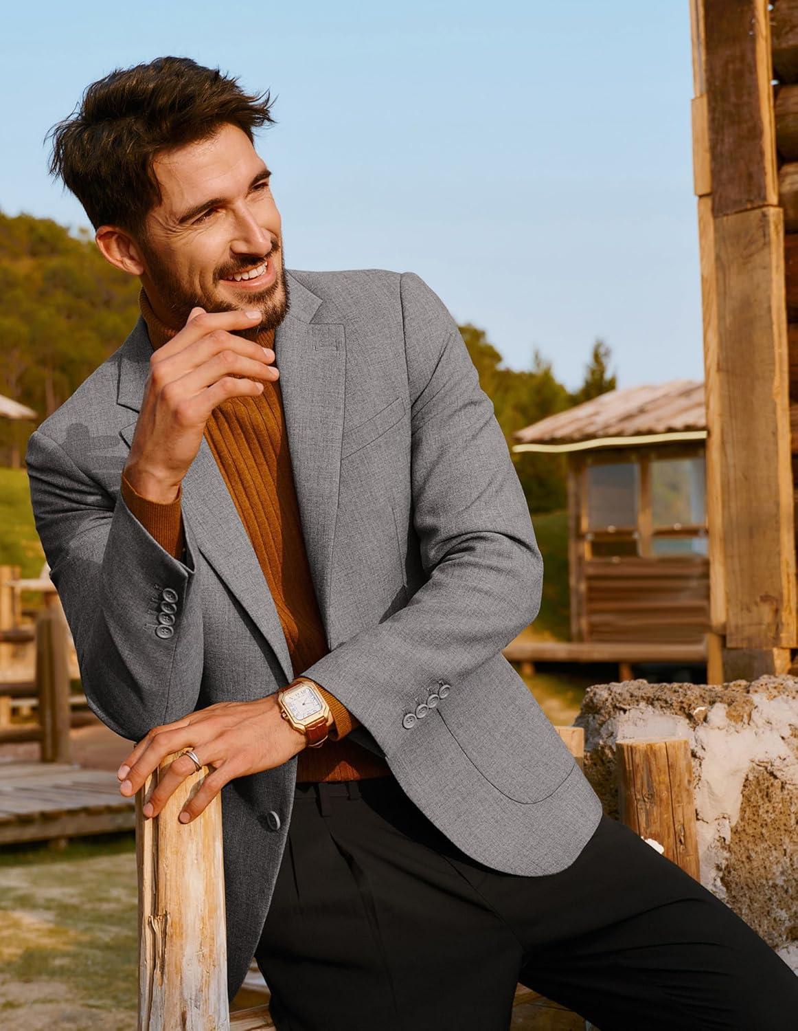 imagePJ PAUL JONES Mens Casual Sport Coats Two Button Slim Fit Blazer Lightweight Pattern Lined Notch Lapel Suit JacketGrey