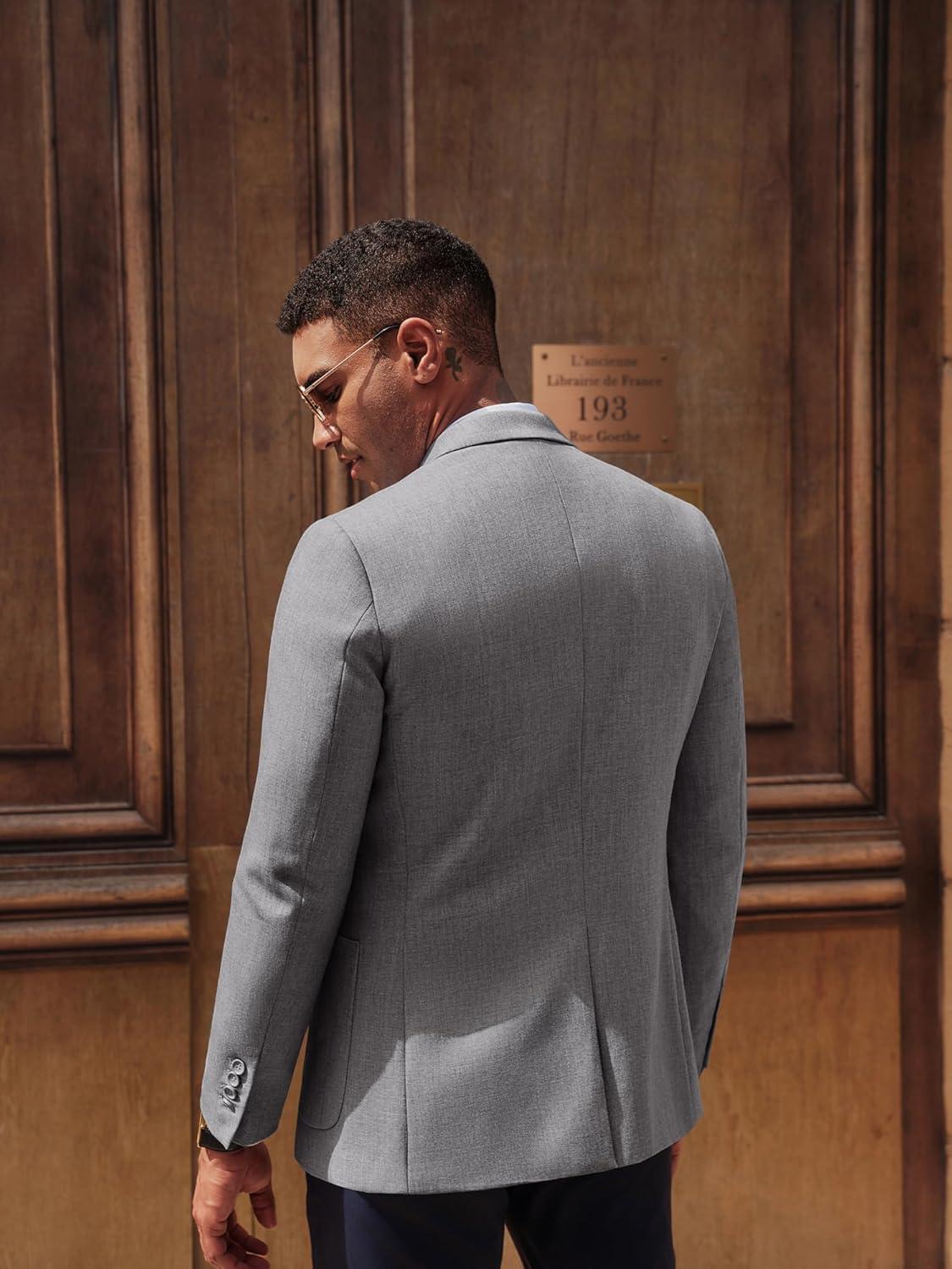 imagePJ PAUL JONES Mens Casual Sport Coats Two Button Slim Fit Blazer Lightweight Pattern Lined Notch Lapel Suit JacketGrey