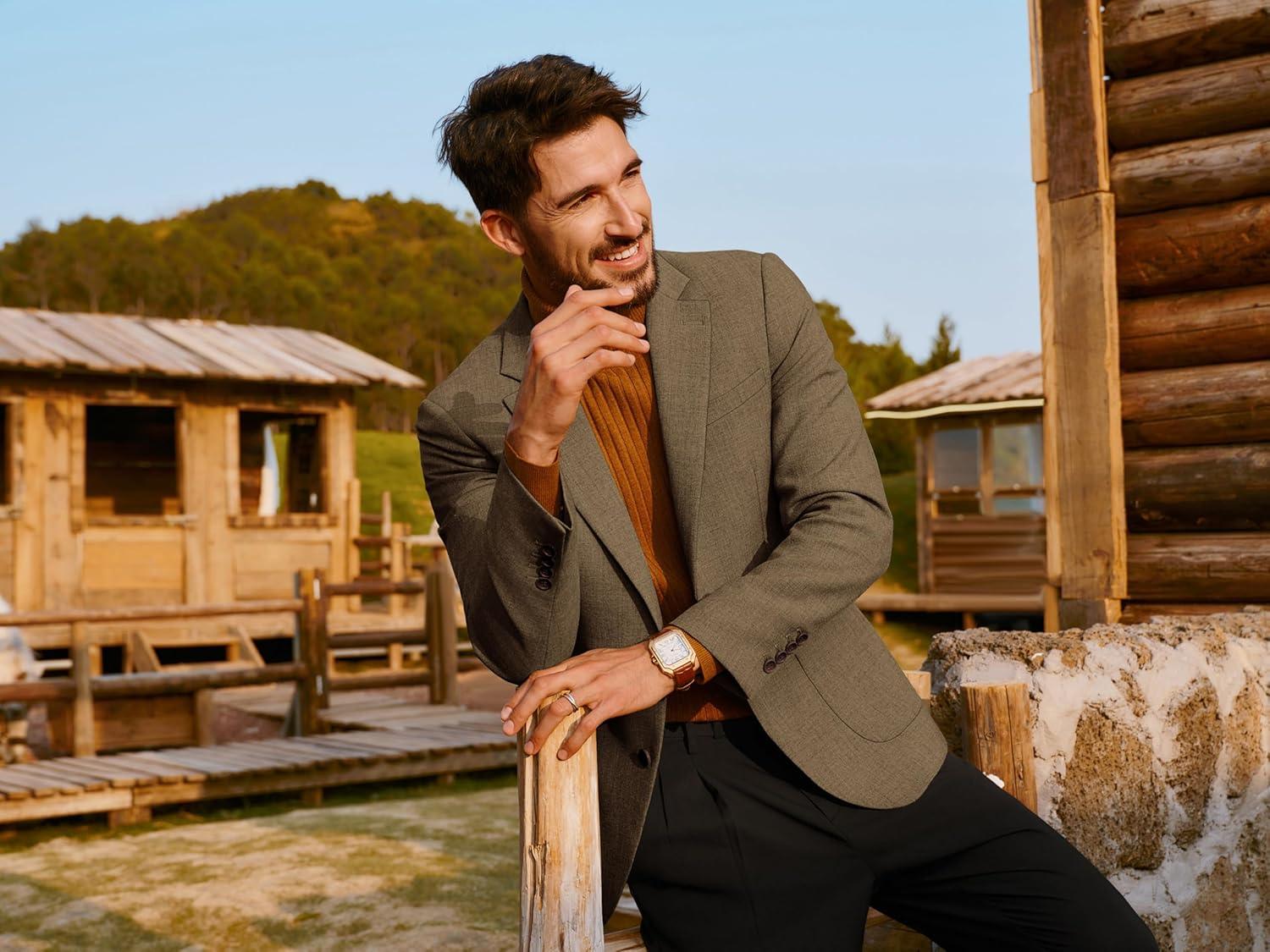 imagePJ PAUL JONES Mens Casual Sport Coats Two Button Slim Fit Blazer Lightweight Pattern Lined Notch Lapel Suit JacketKhaki