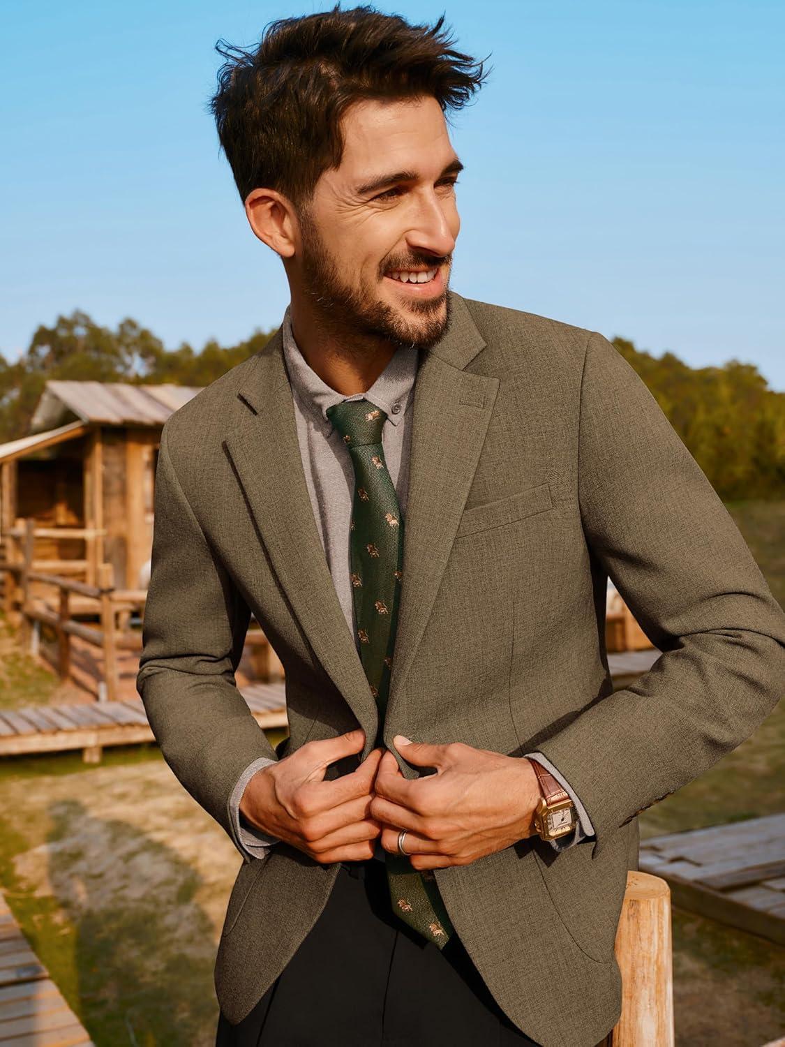 imagePJ PAUL JONES Mens Casual Sport Coats Two Button Slim Fit Blazer Lightweight Pattern Lined Notch Lapel Suit JacketKhaki