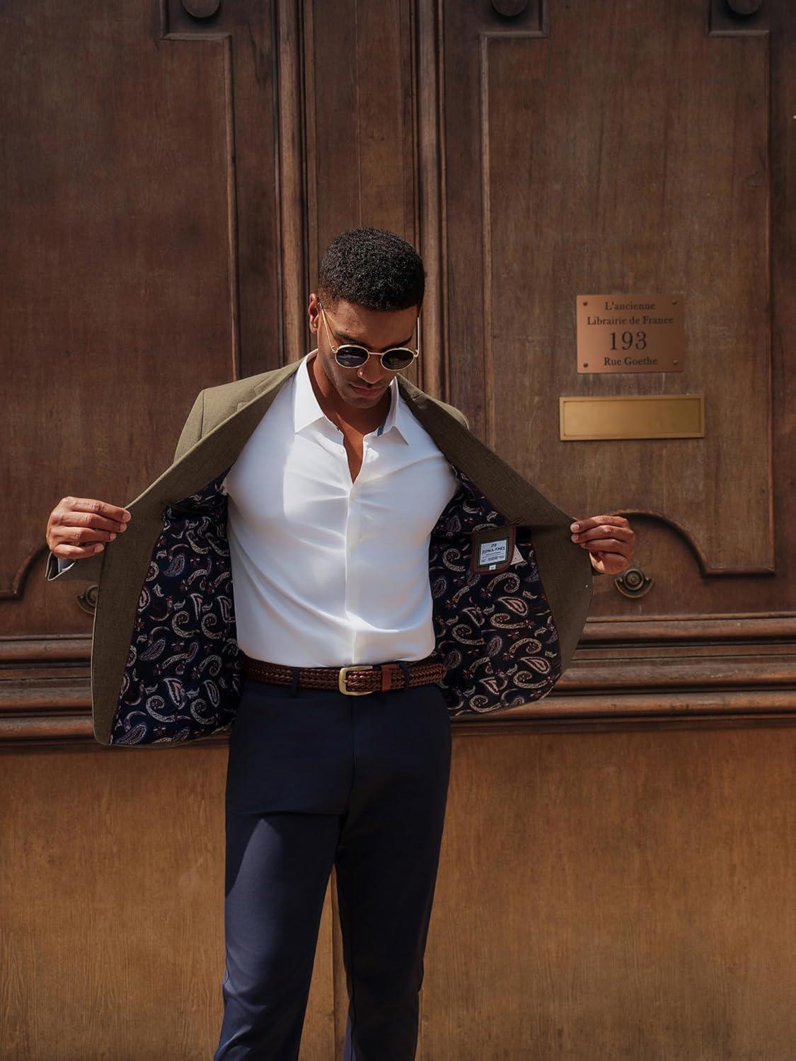 imagePJ PAUL JONES Mens Casual Sport Coats Two Button Slim Fit Blazer Lightweight Pattern Lined Notch Lapel Suit JacketKhaki