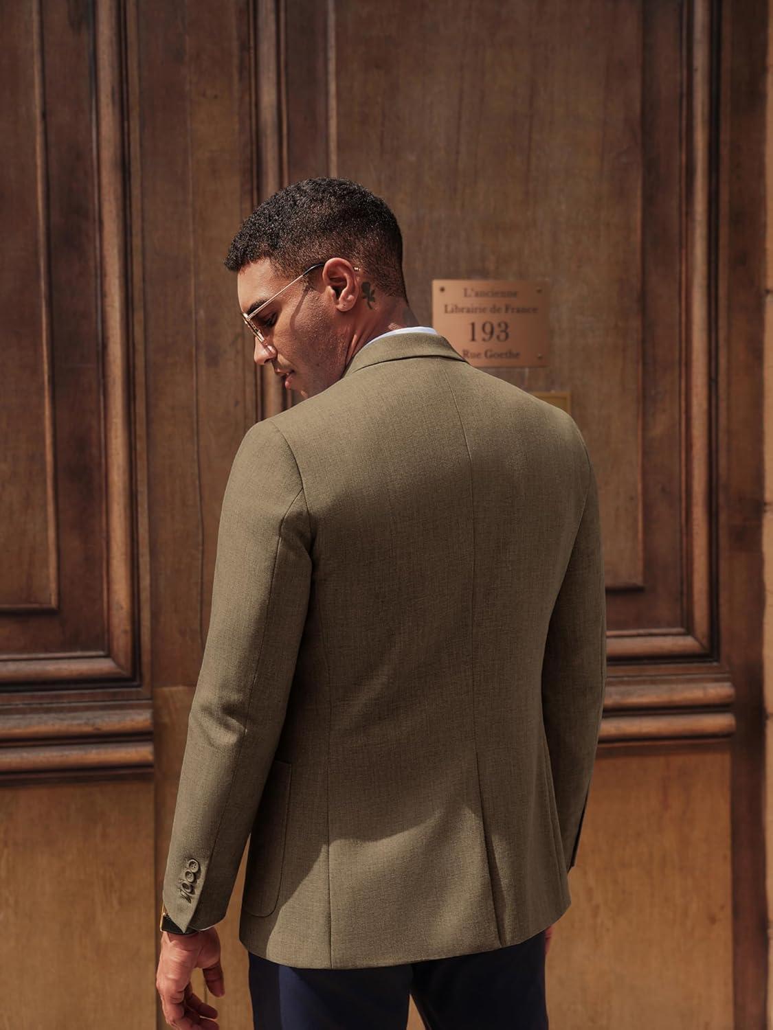 imagePJ PAUL JONES Mens Casual Sport Coats Two Button Slim Fit Blazer Lightweight Pattern Lined Notch Lapel Suit JacketKhaki