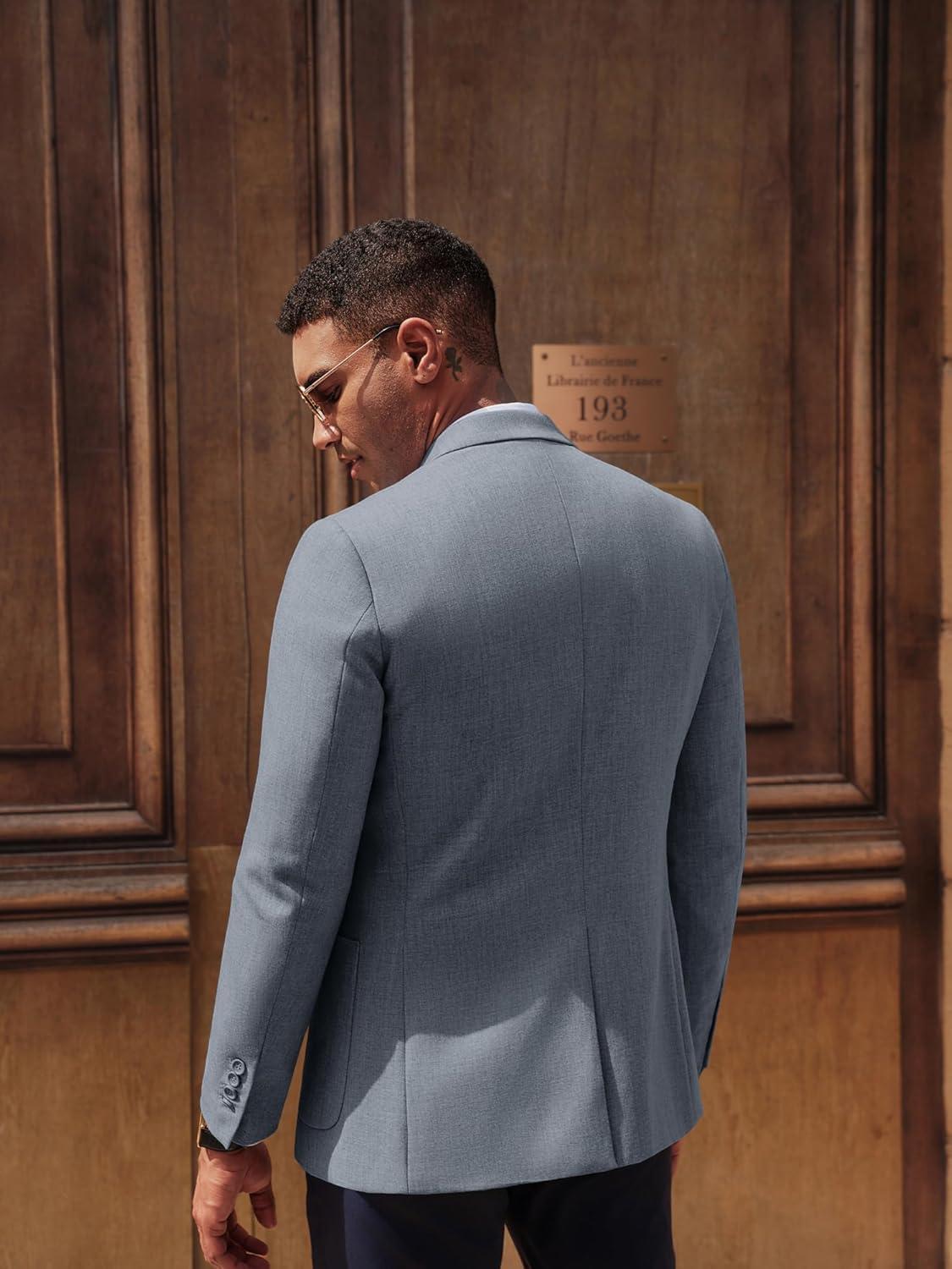 imagePJ PAUL JONES Mens Casual Sport Coats Two Button Slim Fit Blazer Lightweight Pattern Lined Notch Lapel Suit JacketLight Blue