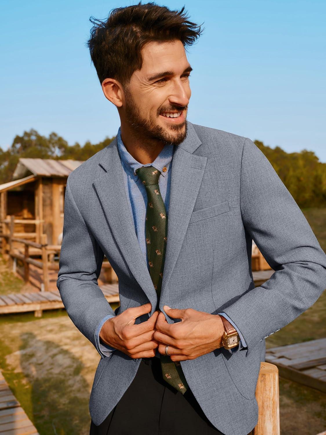 imagePJ PAUL JONES Mens Casual Sport Coats Two Button Slim Fit Blazer Lightweight Pattern Lined Notch Lapel Suit JacketLight Blue