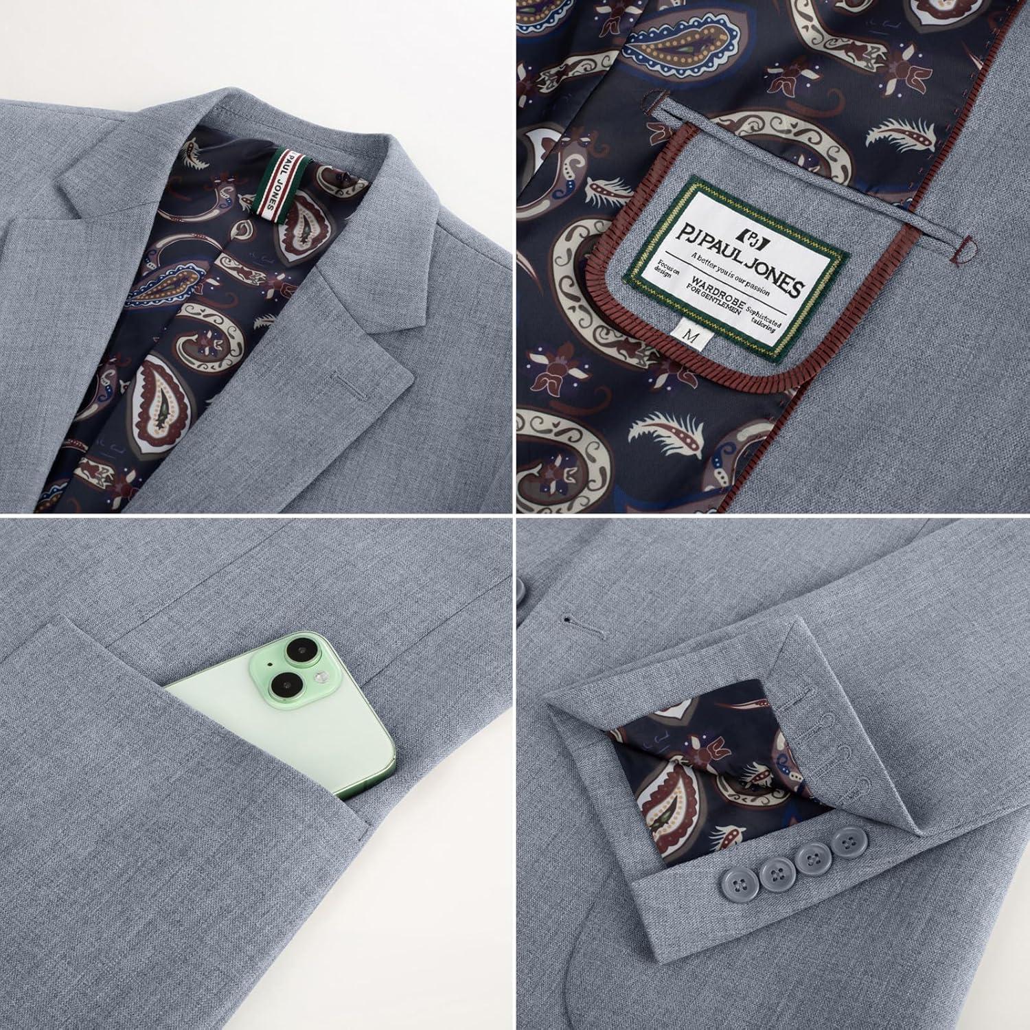 imagePJ PAUL JONES Mens Casual Sport Coats Two Button Slim Fit Blazer Lightweight Pattern Lined Notch Lapel Suit JacketLight Blue