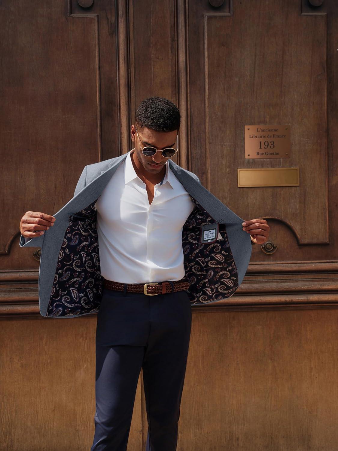 imagePJ PAUL JONES Mens Casual Sport Coats Two Button Slim Fit Blazer Lightweight Pattern Lined Notch Lapel Suit JacketLight Blue