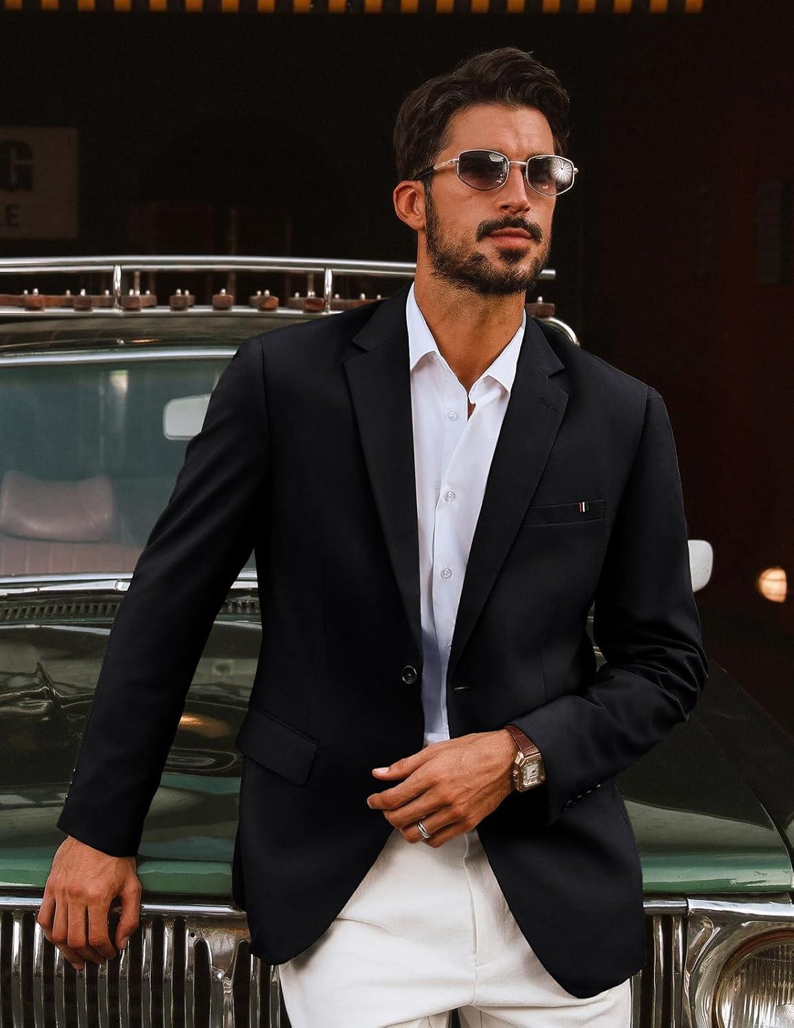 imagePJ PAUL JONES Mens Casual Sport Coats Two Buttons Lightweight Business Sport BlazerBlacka