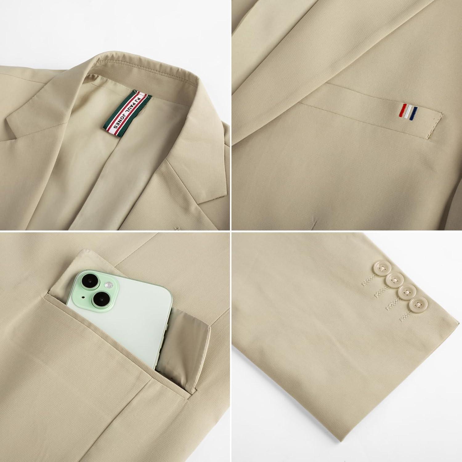 imagePJ PAUL JONES Mens Casual Sport Coats Two Buttons Lightweight Business Sport BlazerKhakia