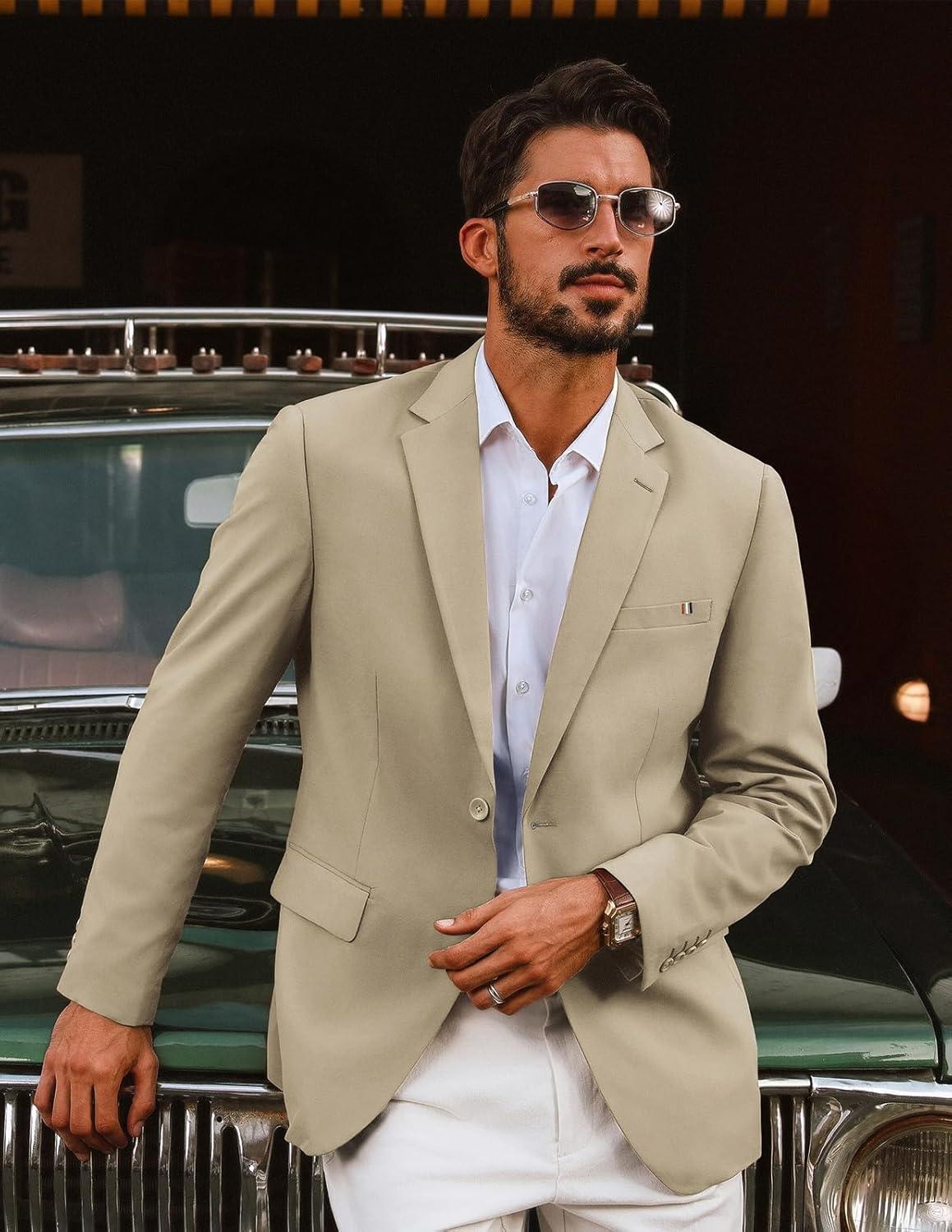 imagePJ PAUL JONES Mens Casual Sport Coats Two Buttons Lightweight Business Sport BlazerKhakia