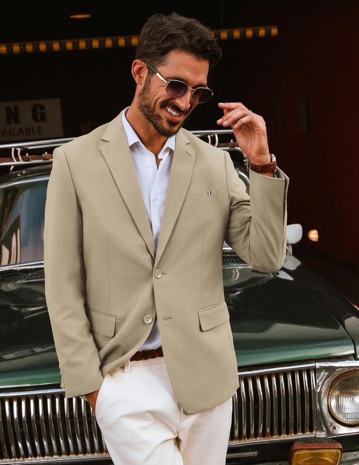 imagePJ PAUL JONES Mens Casual Sport Coats Two Buttons Lightweight Business Sport BlazerKhakia