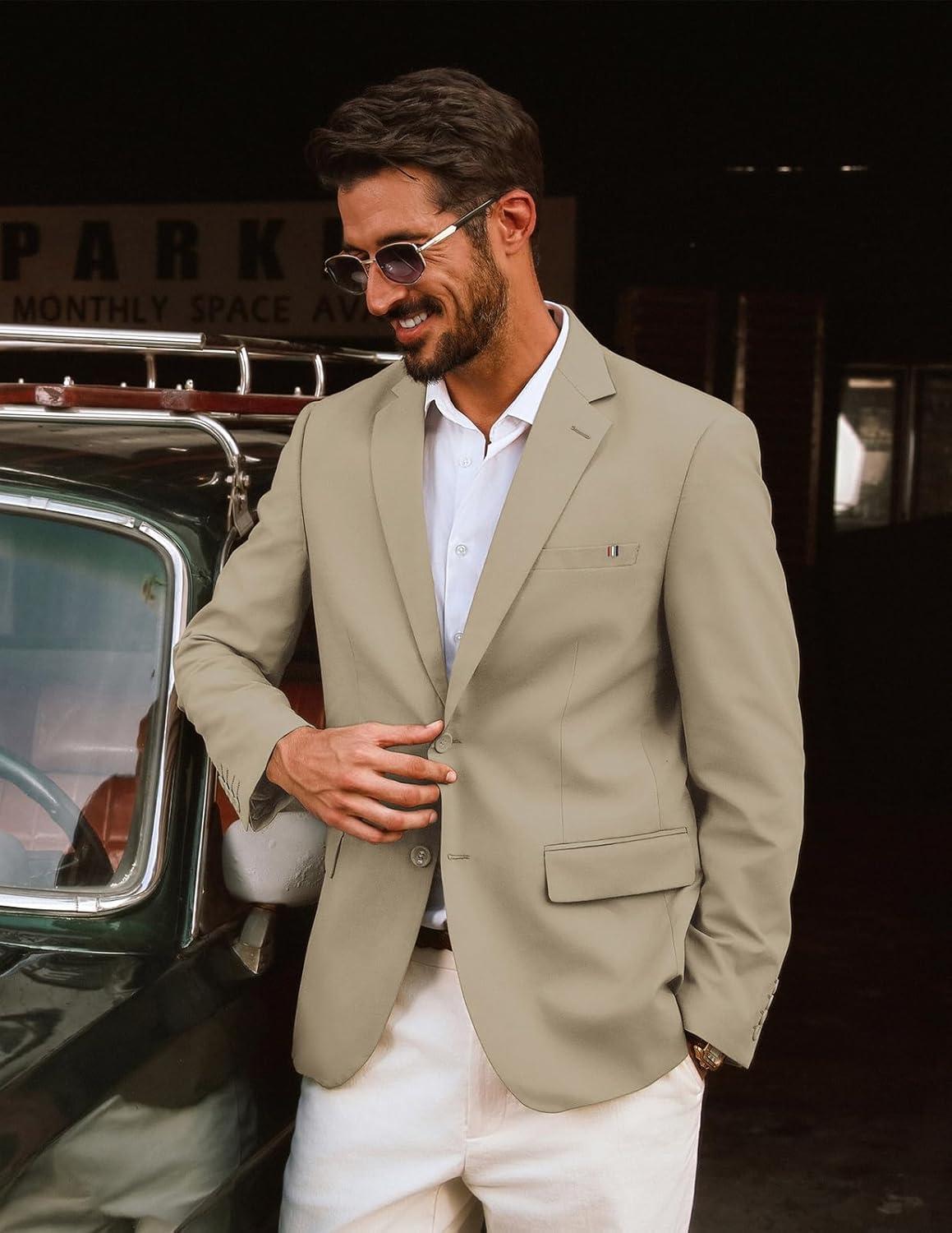 imagePJ PAUL JONES Mens Casual Sport Coats Two Buttons Lightweight Business Sport BlazerKhakia