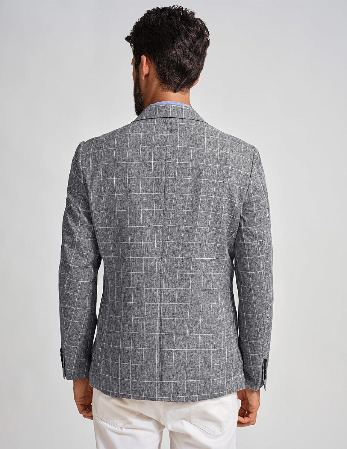 imagePJ PAUL JONES Mens Casual Sport Coats Two Buttons Lightweight Business Sport BlazerPlaid Dark Grey