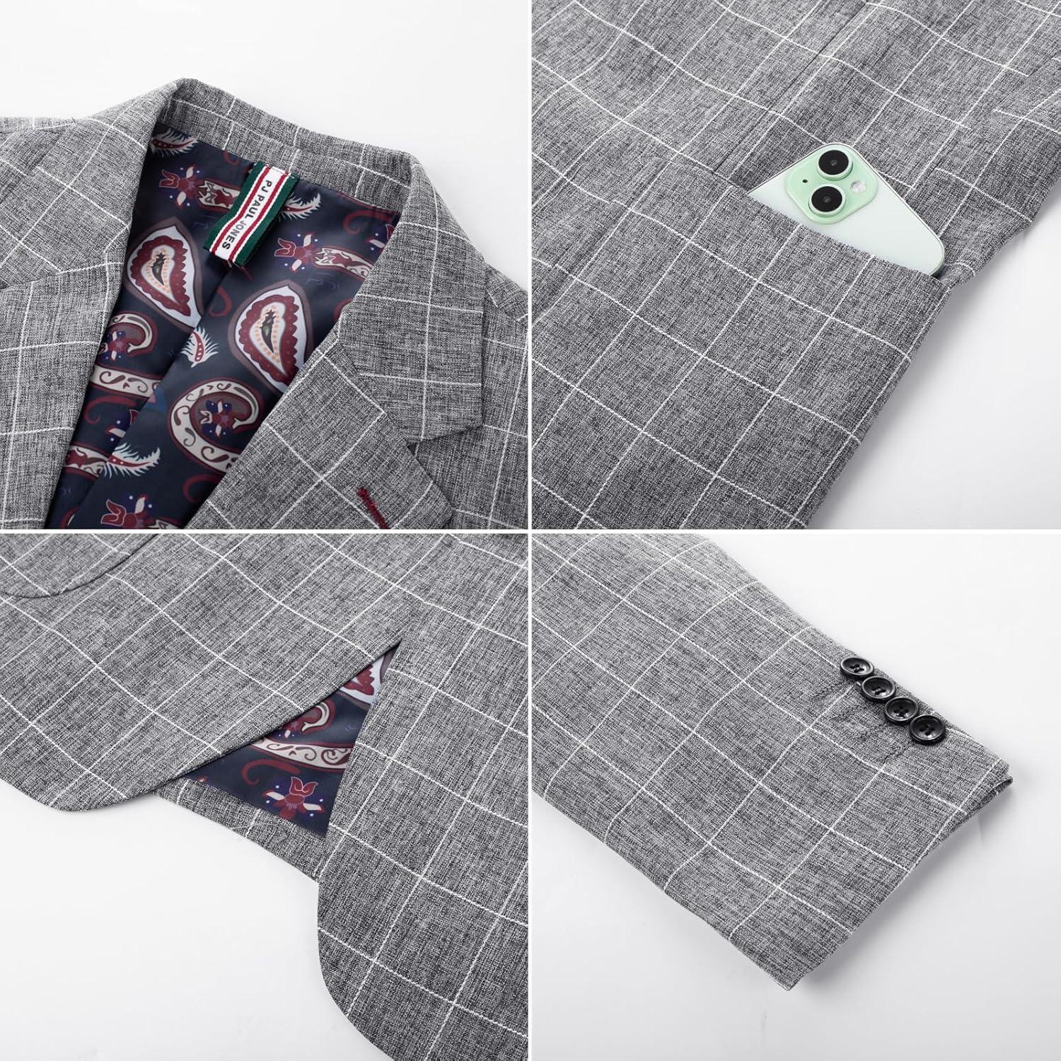 imagePJ PAUL JONES Mens Casual Sport Coats Two Buttons Lightweight Business Sport BlazerPlaid Dark Grey