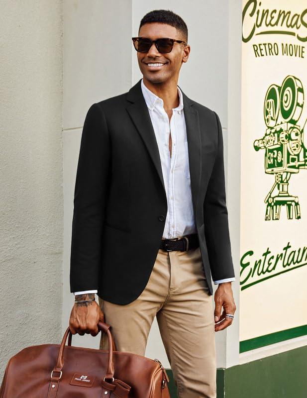 imagePJ PAUL JONES Mens Casual Sport Coats Wool Blend Blazer Jackets One Button Lightweight Business Suit JacketsBlack