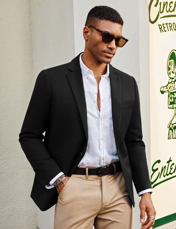 imagePJ PAUL JONES Mens Casual Sport Coats Wool Blend Blazer Jackets One Button Lightweight Business Suit JacketsBlack