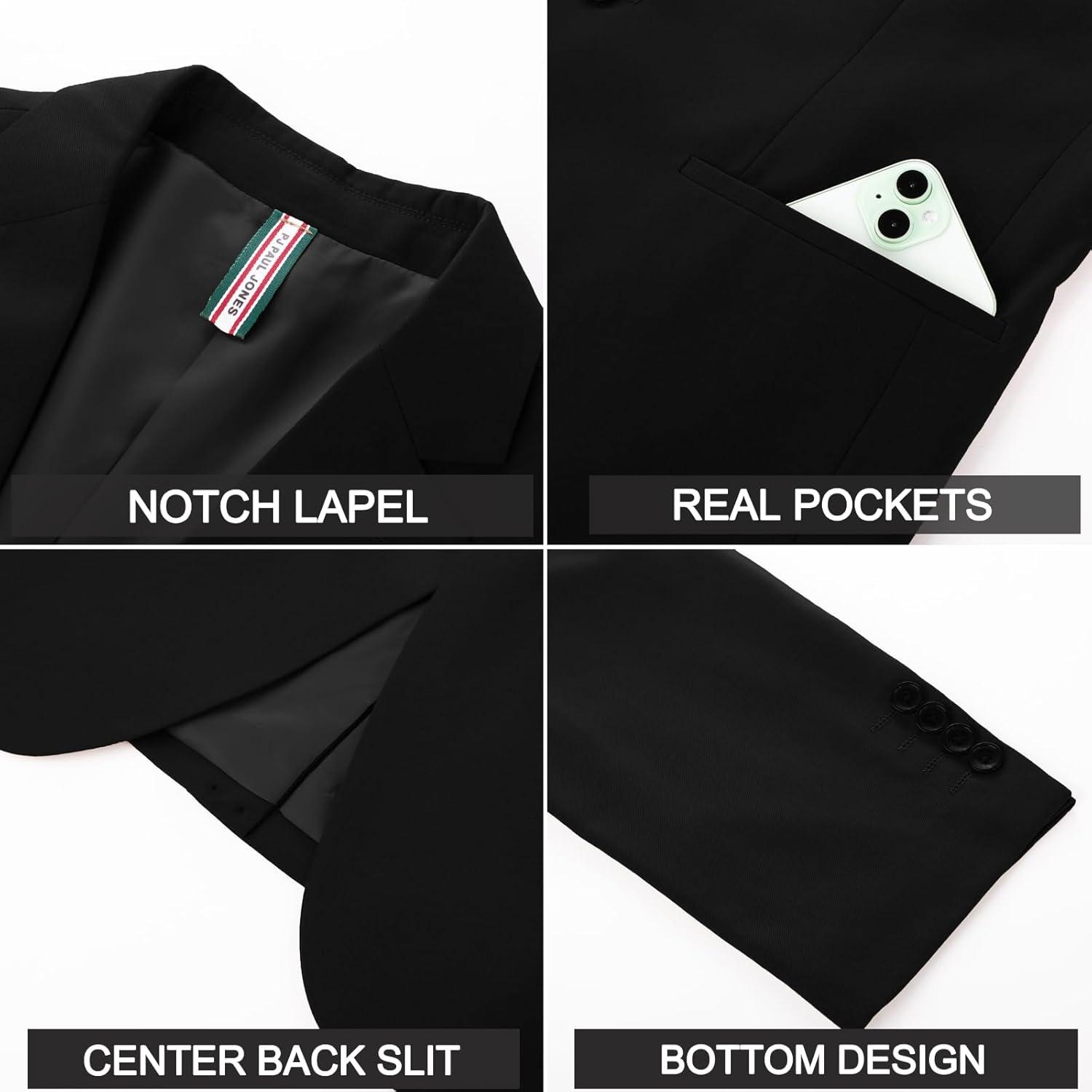 imagePJ PAUL JONES Mens Casual Sport Coats Wool Blend Blazer Jackets One Button Lightweight Business Suit JacketsBlack