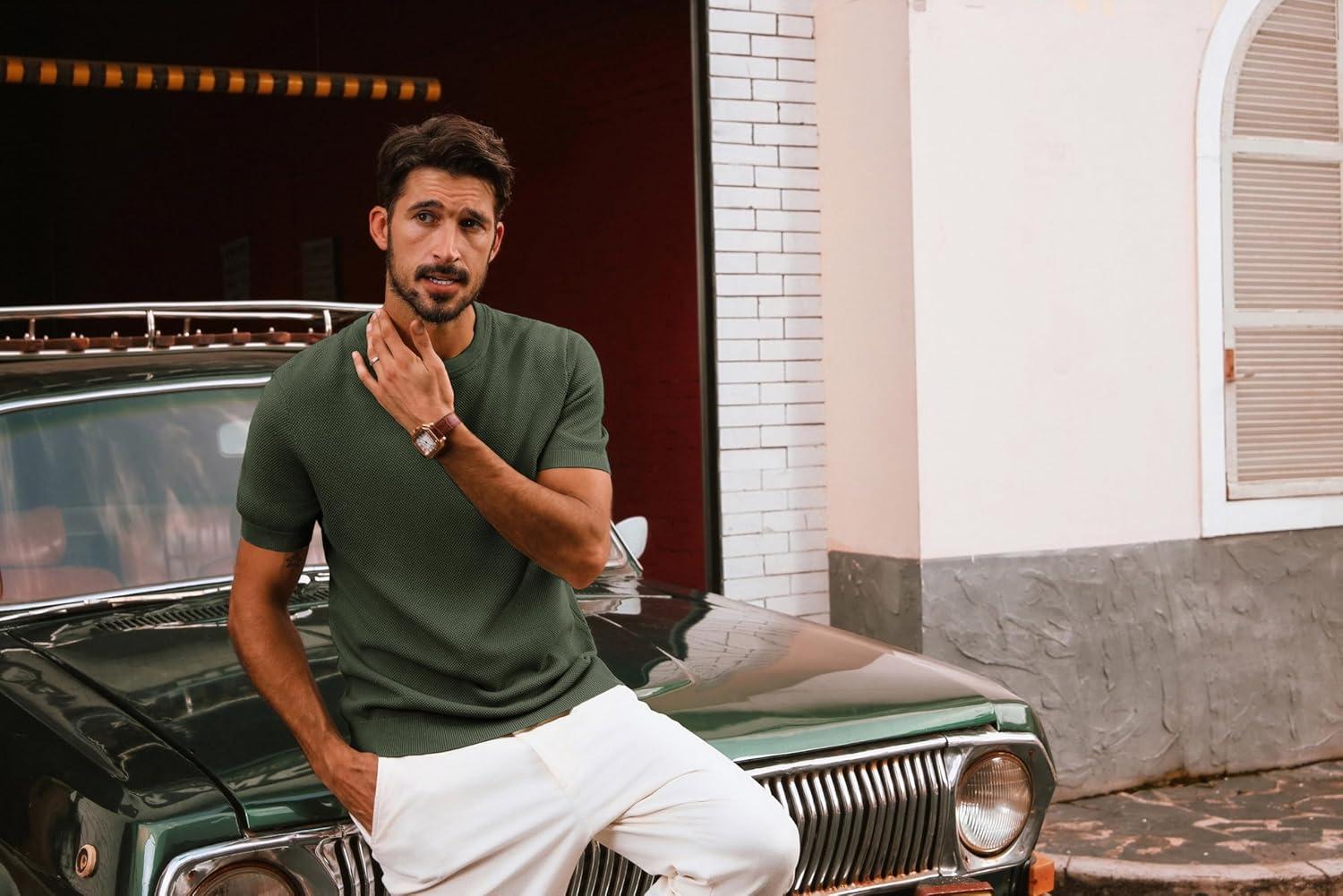 imagePJ PAUL JONES Mens Casual TShirts Classic Short Sleeve Knit Tees Crewneck Solid Tee ShirtsArmy Green