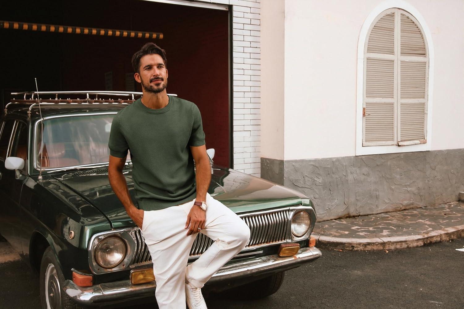 imagePJ PAUL JONES Mens Casual TShirts Classic Short Sleeve Knit Tees Crewneck Solid Tee ShirtsArmy Green