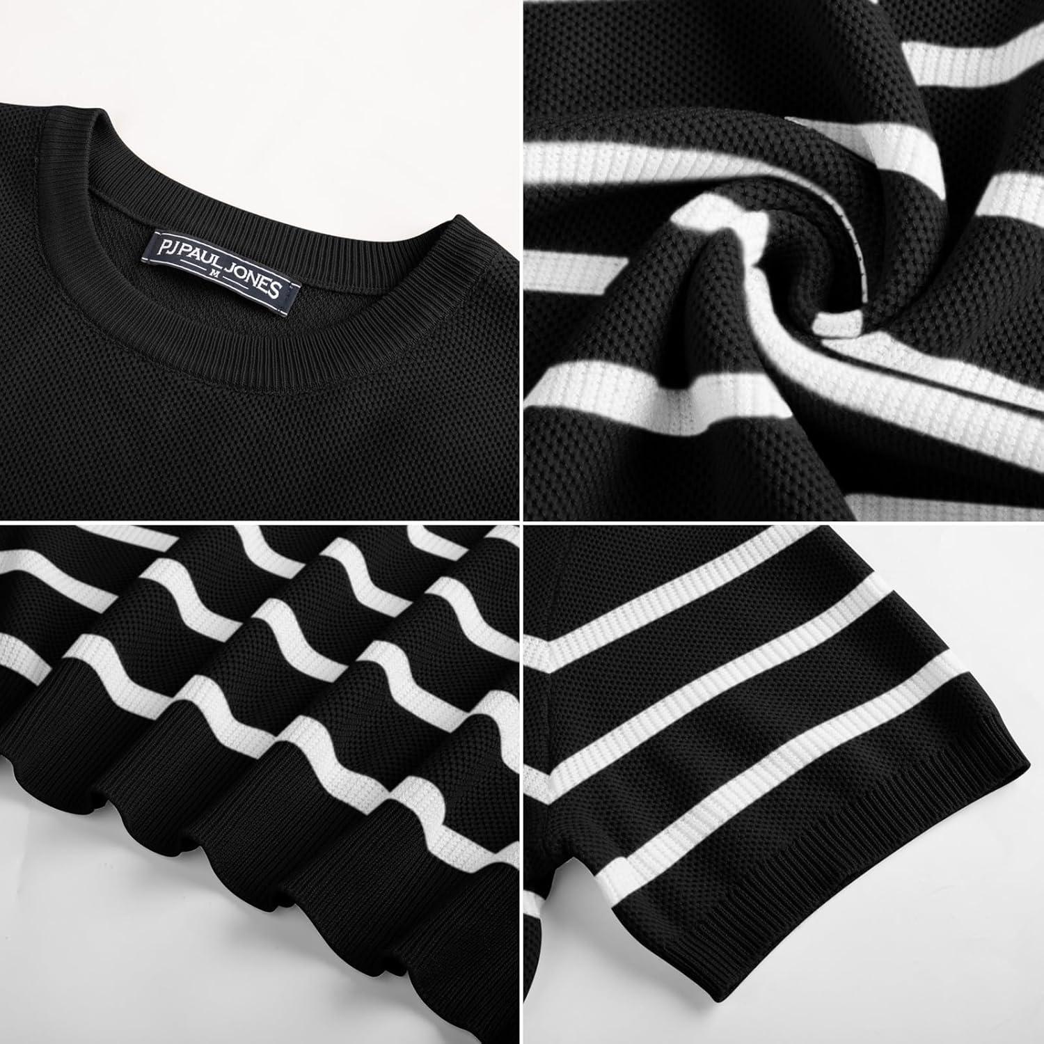imagePJ PAUL JONES Mens Casual TShirts Classic Short Sleeve Knit Tees Crewneck Solid Tee ShirtsBlackstriped