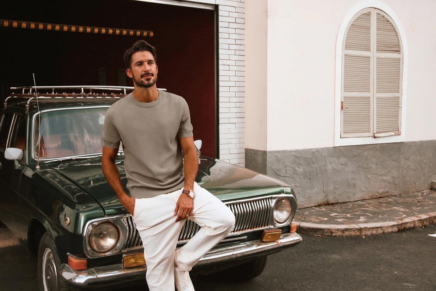 imagePJ PAUL JONES Mens Casual TShirts Classic Short Sleeve Knit Tees Crewneck Solid Tee ShirtsCamel