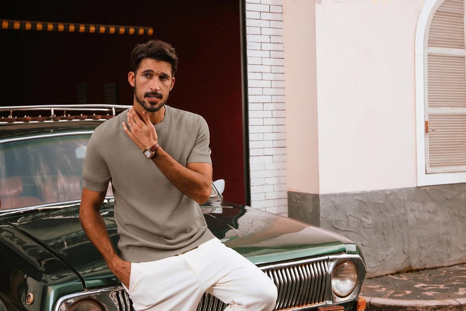 imagePJ PAUL JONES Mens Casual TShirts Classic Short Sleeve Knit Tees Crewneck Solid Tee ShirtsCamel