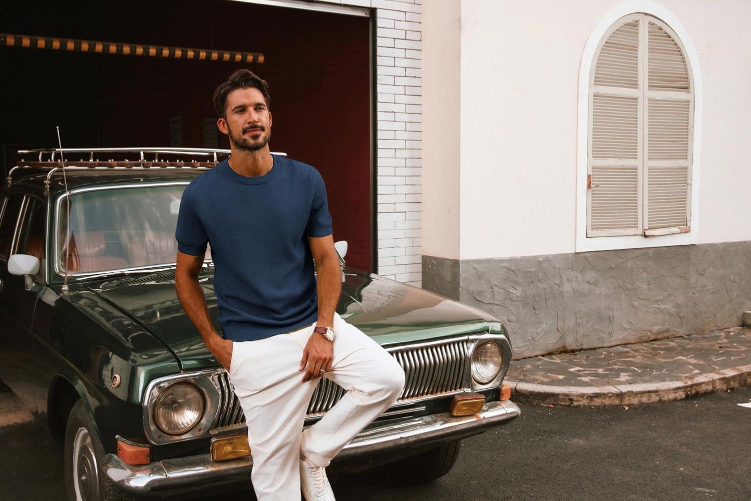 imagePJ PAUL JONES Mens Casual TShirts Classic Short Sleeve Knit Tees Crewneck Solid Tee ShirtsDark Blue