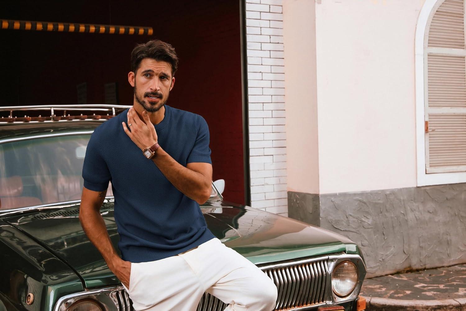 imagePJ PAUL JONES Mens Casual TShirts Classic Short Sleeve Knit Tees Crewneck Solid Tee ShirtsDark Blue