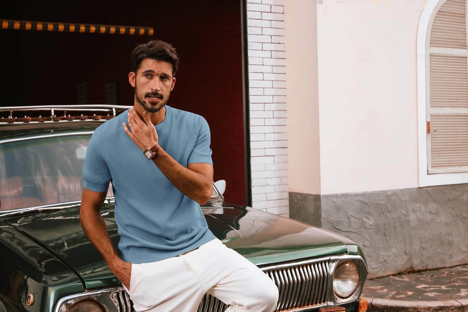 imagePJ PAUL JONES Mens Casual TShirts Classic Short Sleeve Knit Tees Crewneck Solid Tee ShirtsGrey Blue