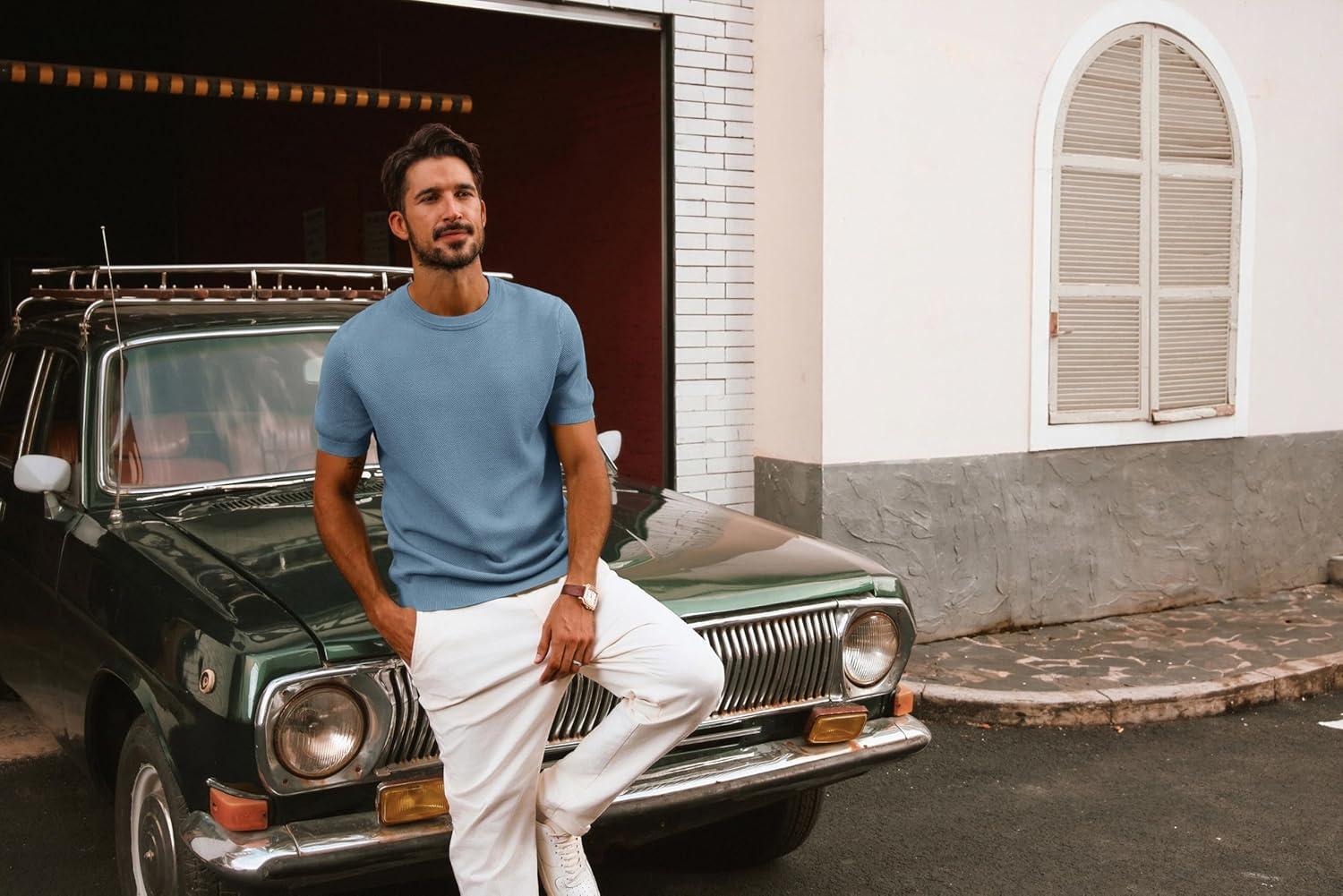 imagePJ PAUL JONES Mens Casual TShirts Classic Short Sleeve Knit Tees Crewneck Solid Tee ShirtsGrey Blue