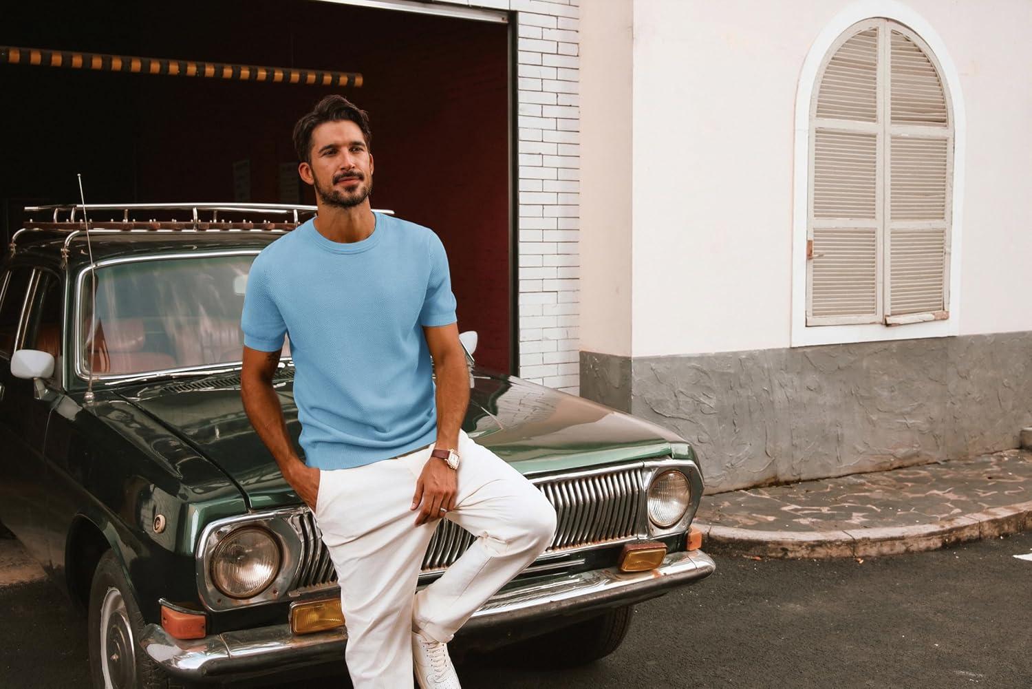 imagePJ PAUL JONES Mens Casual TShirts Classic Short Sleeve Knit Tees Crewneck Solid Tee ShirtsLight Blue