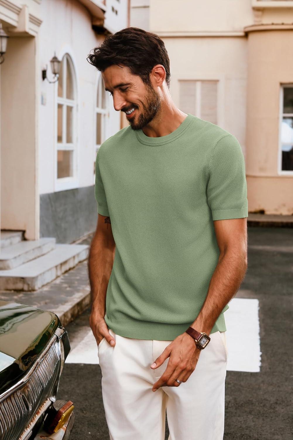 imagePJ PAUL JONES Mens Casual TShirts Classic Short Sleeve Knit Tees Crewneck Solid Tee ShirtsLight Green