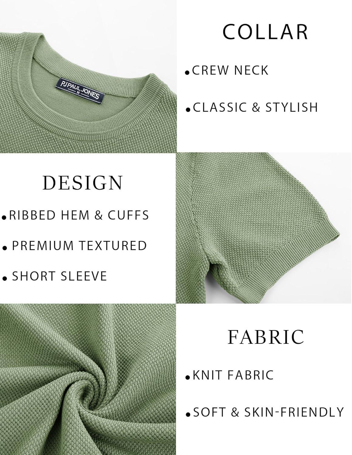 imagePJ PAUL JONES Mens Casual TShirts Classic Short Sleeve Knit Tees Crewneck Solid Tee ShirtsLight Green