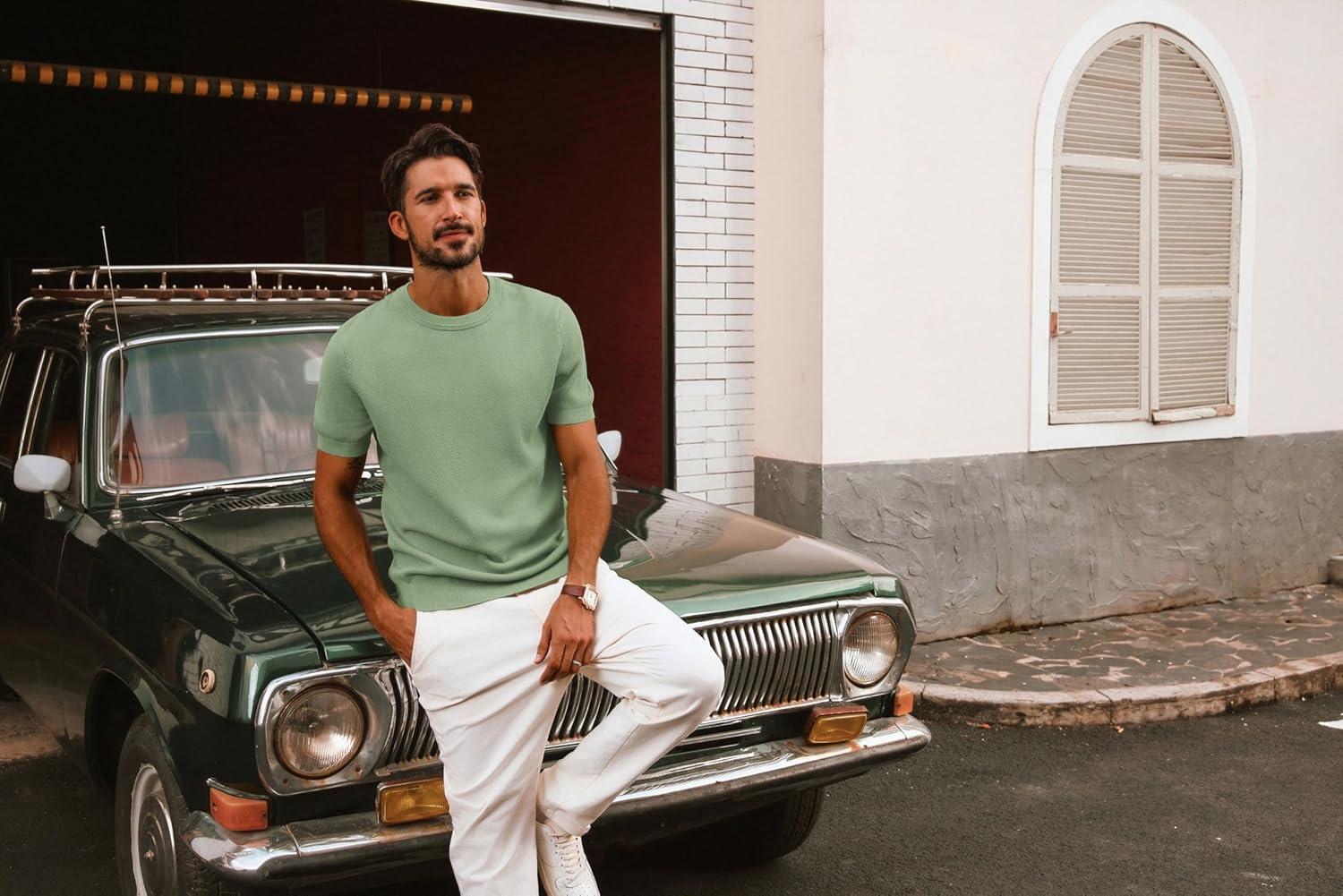 imagePJ PAUL JONES Mens Casual TShirts Classic Short Sleeve Knit Tees Crewneck Solid Tee ShirtsLight Green