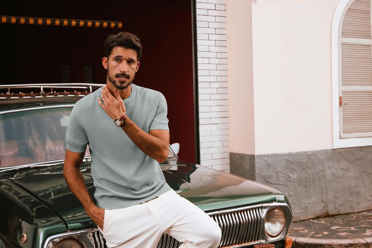 imagePJ PAUL JONES Mens Casual TShirts Classic Short Sleeve Knit Tees Crewneck Solid Tee ShirtsLight Grey