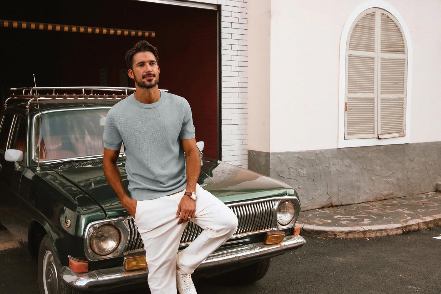 imagePJ PAUL JONES Mens Casual TShirts Classic Short Sleeve Knit Tees Crewneck Solid Tee ShirtsLight Grey