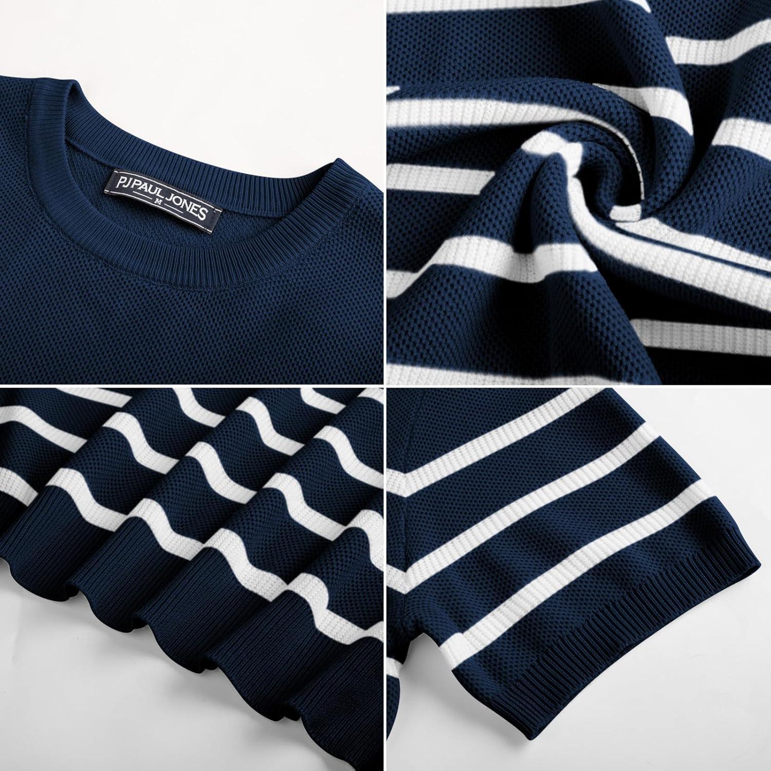 imagePJ PAUL JONES Mens Casual TShirts Classic Short Sleeve Knit Tees Crewneck Solid Tee ShirtsNavy Bluestriped